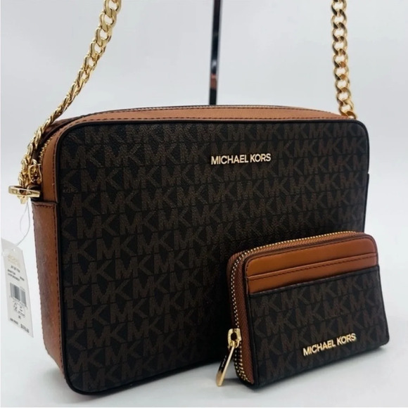 Michael Kors Handbags - Michael Kors Large EW Crossbody Bag & Jet Set Travel ZA Card Case Wallet Brown